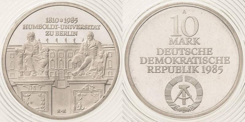 Gedenkmünzen Polierte Platte
 10 Mark 1985. Humboldt-Universität. Im verplombte...