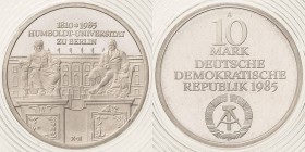 Gedenkmünzen Polierte Platte
 10 Mark 1985. Humboldt-Universität. Im verplombten Originaletui Jaeger 1606 Polierte Platte