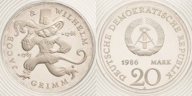 Gedenkmünzen Polierte Platte
 20 Mark 1986. Grimm. Im verplombten Originaletui Jaeger 1607 Polierte Platte