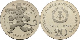 Gedenkmünzen Polierte Platte
 20 Mark 1986. Grimm. Lose in Kapsel Jaeger 1607 Polierte Platte