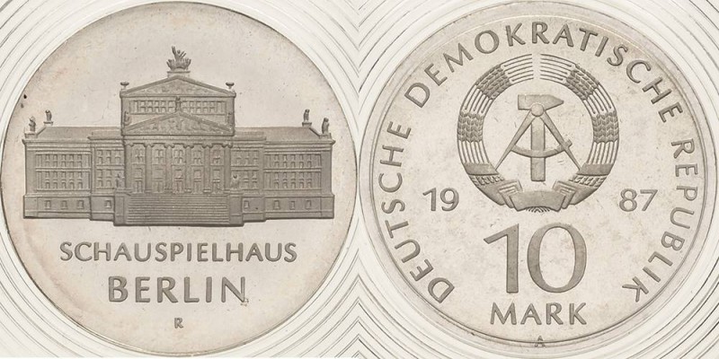 Gedenkmünzen Polierte Platte
 10 Mark 1987. Schauspielhaus. Im verplombten Orig...