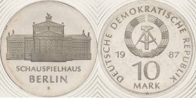 Gedenkmünzen Polierte Platte
 10 Mark 1987. Schauspielhaus. Im verplombten Originaletui Jaeger 1616 Polierte Platte