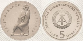 Gedenkmünzen Polierte Platte
 5 Mark 1988. Barlach. Im verplombten Originaletui Jaeger 1620 Polierte Platte