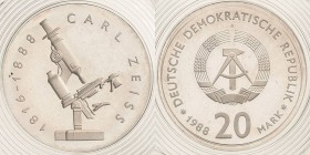 Gedenkmünzen Polierte Platte
 20 Mark 1988. Zeiss. Im verplombten Originaletui Jaeger 1621 Polierte Platte