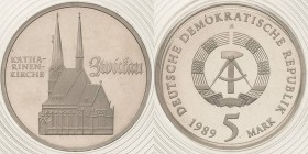 Gedenkmünzen Polierte Platte
 5 Mark 1989. Katharinenkirche Zwickau. Im verplombten Originaletui Jaeger 1626 Polierte Platte