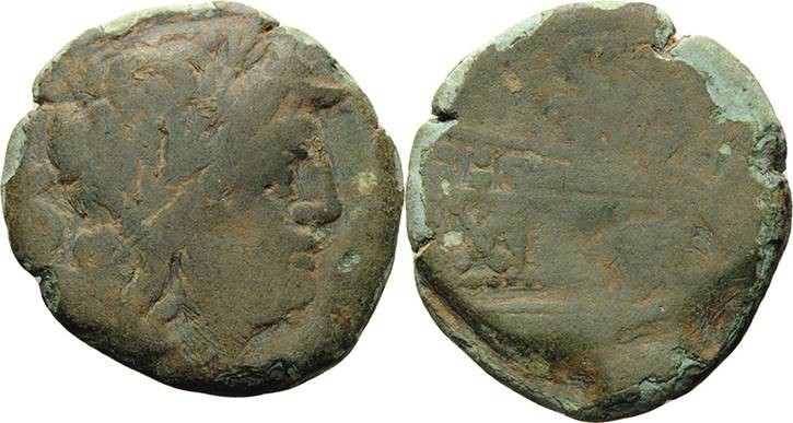 Römische Republik
Anonym 211-207 v. Chr Æ-Semis Kopf des Saturn nach rechts / S...