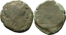 Römische Republik
Anonym 211-207 v. Chr Æ-Semis Kopf des Saturn nach rechts / Schiffsbug nach rechts, links XI, darüber S, darunter ROMA Cr. 88/4 Syd...