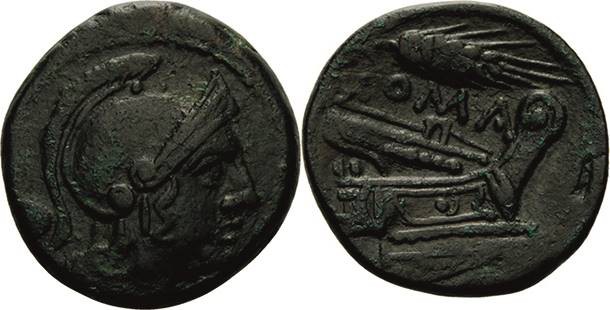 Römische Republik
Anonym 211-207 v. Chr Æ-Uncia Sizilien Romakopf mit Helm nach...