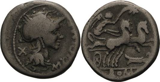 Römische Republik
M. Cipius M.F. 115-114 v. Chr Denar Rom Kopf der Roma mit gef...