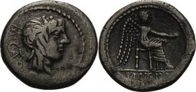 Römische Republik
M. Porcius Cato 89 v. Chr Quinar Kopf nach rechts, M CATO / Victoria sitzt mit Patera nach rechts, VICTRIX Cr. 343/2b Sydenham 597 ...