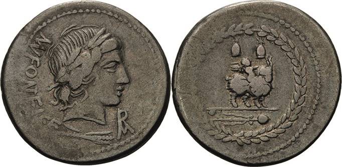 Römische Republik
Mn. Fonteius C.F. 85 v. Chr Denar Kopf des Apollo (oder des V...