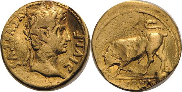 Kaiserzeit
Augustus 27-14 v. Chr Aureus 11/10 v. Chr., Lugdunum Kopf nach recht...
