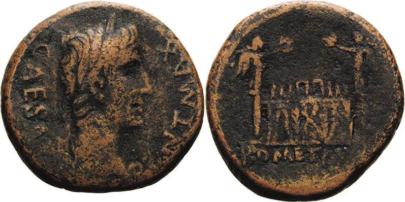 Kaiserzeit
Augustus 27 v. Chr.-14 n. Chr As 10/7 v. Chr. Lugdunum Kopf mit Lorb...