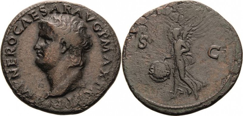 Kaiserzeit
Nero 54-68 As 66, Rom Kopf mit Lorbeerkranz nach links, IMP NERO CAE...