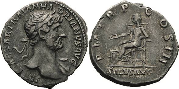 Kaiserzeit
Hadrian 117-138 Denar 119/122, Rom, Kopf mit Lorbeerkranz nach recht...