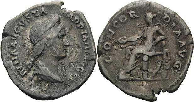 Kaiserzeit
Sabina 119-137 Denar 128/136, Rom Brustbild mit Diadem nach rechts, ...