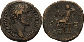 Kaiserzeit
Antoninus Pius 138-161 Sesterz 145/161, Rom Kopf mit Lorbeerkranz nach rechts, ANTONINVS AVG PIVS PP TR P COS IIII / Behelmte Roma mit Vic...