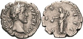Kaiserzeit
Antoninus Pius 138-161 Denar 152-153, Rom Belorbeerter Kopf nach rechts, ANTONINVS AVG PIVS P P TR P XVI / Vesta mit Simpulum und Palladiu...