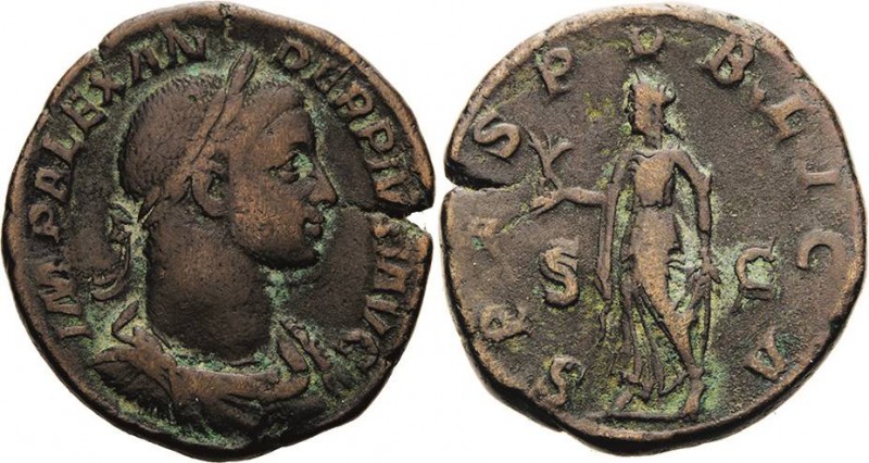 Kaiserzeit
Severus Alexander 222-235 Sesterz 222/235, Rom Brustbild mit Lorbeer...