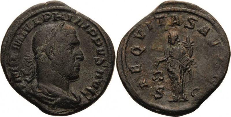 Kaiserzeit
Philippus I. (Arabs) 244-249 Sesterz 244/249, Rom Brustbild mit Lorb...