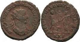 Kaiserzeit
Maximianus 285-308 Antoninian 285/295, Antiochia Brustbild mit Strahlenkrone nach rechts, IMP C MAVR VAL MAXIMIANVS PF AVG / Maximianus er...