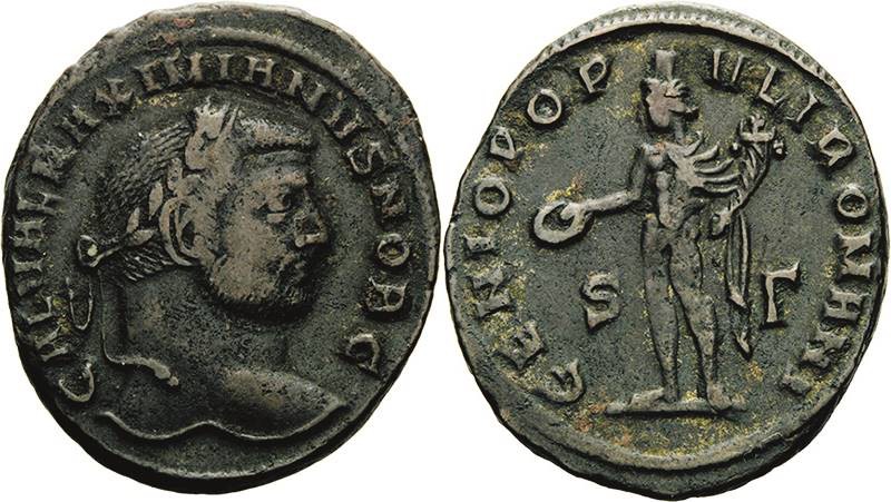 Kaiserzeit
Galerius Caesar 293-305 Follis 294, Siscia Kopf mit Lorbeerkranz nac...