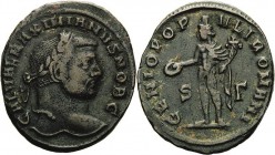 Kaiserzeit
Galerius Caesar 293-305 Follis 294, Siscia Kopf mit Lorbeerkranz nach rechts, CAL VAL MAXIMIANVS NOB C / Genius opfert zwischen S und Gamm...