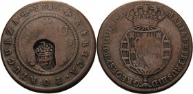 Angola
Maria II. 1834-1853 2 Macuta o.J. (1837). Mit Gegenstempel (Bekröntes Wappen) auf 2 Macuta 1785 KM 51.2 Sehr schön