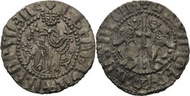 Armenien
Leon I. 1196-1219 Tram König sitzt von vorn auf einem mit Löwen verzierten Thron, Kreuz- und Lilienzepter haltend, Füße auf einer Fußbank, L...