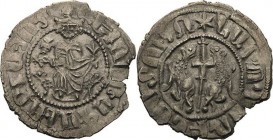 Armenien
Leon I. 1196-1219 Tram König sitzt von vorn auf einem mit Löwen verzierten Thron, Kreuz- und Lilienzepter haltend, Füße auf einer Fußbank, L...