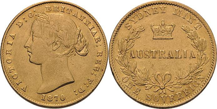 Australien
Victoria 1837-1901 Sovereign 1870, Sydney Schlumberger 822 Friedberg...