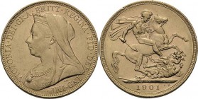 Australien
Victoria 1837-1901 Sovereign 1901, M-Melbourne Schlumberger 422 Friedberg 24 Spink 3875 GOLD. 7.99 g. Fast vorzüglich