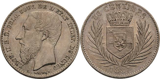 Belgisch-Kongo
Leopold II. 1865-1909 50 Centimes 1887. KM 5 Vorzüglich-prägefri...