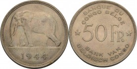 Belgisch-Kongo
Leopold III. 1934-1950 50 Francs 1944. KM 27 Davenport 11 Sehr schön-vorzüglich