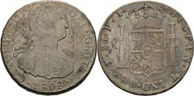 Bolivien
Karl IV. 1788-1808 8 Reales 1808, PSI/PI-Potosi KM 73 Cayon 13159 Davenport 337 Sehr schön-vorzüglich