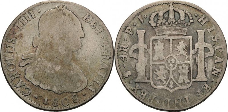 Bolivien
Karl IV. 1788-1808 4 Reales 1808, PTS/PJ-Potosi KM 72 Cayon 13002 Schö...