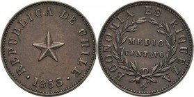 Chile
Republik 1/2 Centavo 1853. KM 126 Vorzüglich-prägefrisch