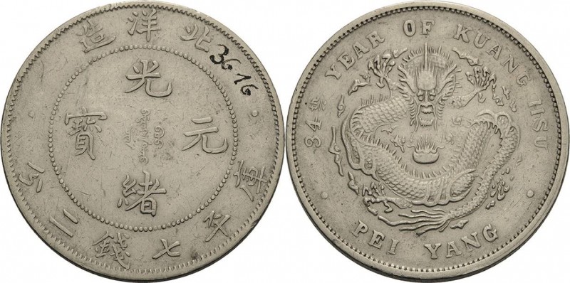China
Kuang-Hsu 1874-1908 Dollar 1908 (= Jahr 34). Provinz Chihli (Peiyang) L/M...