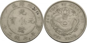 China
Kuang-Hsu 1874-1908 Dollar 1908 (= Jahr 34). Provinz Chihli (Peiyang) L/M 465 KM Y 73.2 Davenport 188 Fein zaponiert, Avers kl. Tuschezahl, seh...