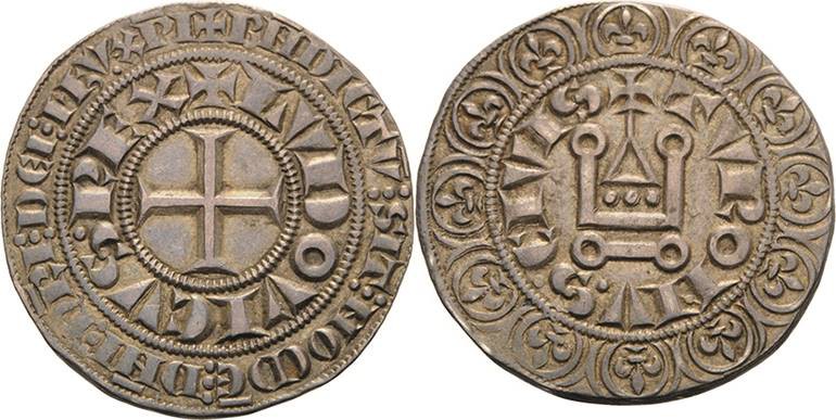 Frankreich
Ludwig IX. 1245-1270 Gros tournois 1266/1270, Tours Kreuz im Perlkre...