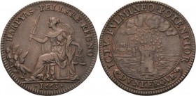 Frankreich
Ludwig XIV. 1643-1715 Bronzejeton 1663. Verkauf von Dünkirchen an Frankreich. Libertas sitzt nach links, vor ihr zwei Harpyien / Goldregen...