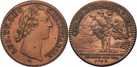 Frankreich
Ludwig XV. 1715-1774 Bronzejeton 1756 (F.J.Marteau) Bronzejeton der Chambre aux denier. Kopf mit Lorbeerkranz nach rechts / 2 in Wolken ge...