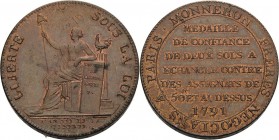 Frankreich
Konstitutionelle Monarchie 1789-1793 Kupfer-Monneron zu 2 Sols 1791, Paris Personifikation der Freiheit sitzt neben Säule, darauf Gallisch...