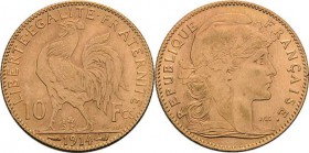 Frankreich
Dritte Republik 1870-1940 10 Francs 1914, Paris Friedberg 597 Schlumberger 484 GOLD. 3.22 g. Fast vorzüglich