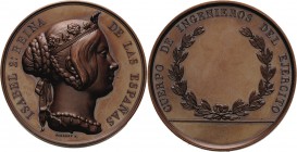 Spanien
Isabell II. 1833-1868 Bronzemedaille o.J. (Pingret) Preismedaille des Militärs. Kopf mit Krone und Schmuck nach rechts / Freies Gravurfeld zw...
