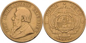 Südafrika
Südafrikanische Republik 1852-1902 1 Pond 1896. KM 10.2 Friedberg 2 GOLD. 7.93 g. Sehr schön-