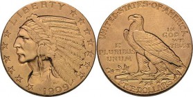 Vereinigte Staaten von Amerika
 5 Dollar 1909, D-Denver Indian Head Friedberg 151 GOLD. 8.35 g. Kl. Randfehler, sehr schön