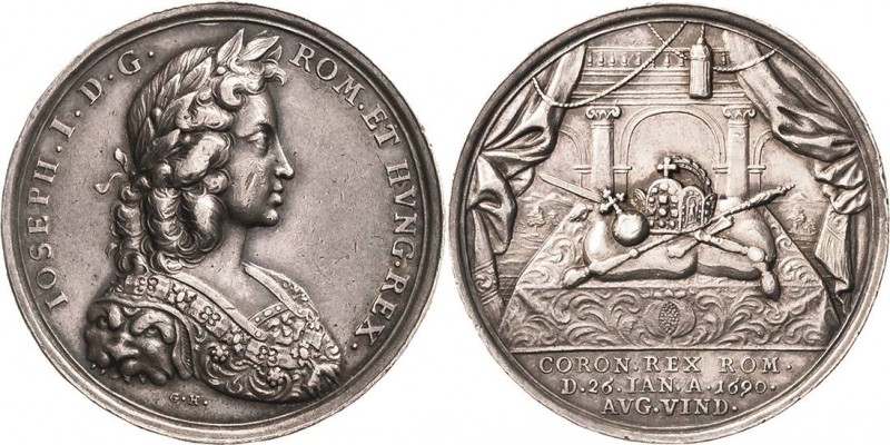 Habsburg
Leopold I. 1657-1705 Silbermedaille 1690 (G. Hautsch) Krönung des spät...