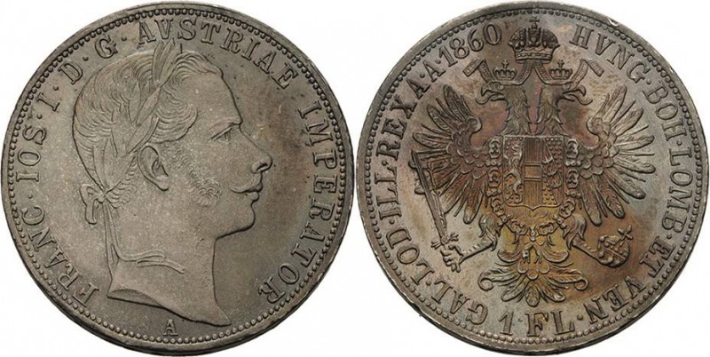 Kaiserreich Österreich
Franz Joseph I. 1848-1916 Gulden 1860, A-Wien Jaeger 328...