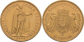 Kaiserreich Österreich
Franz Joseph I. 1848-1916 10 Kronen 1910, KB-Kremnitz Für Ungarn Jaeger 408 Friedberg 252 Schlumberger 131 GOLD. 3.44 g. Fast ...